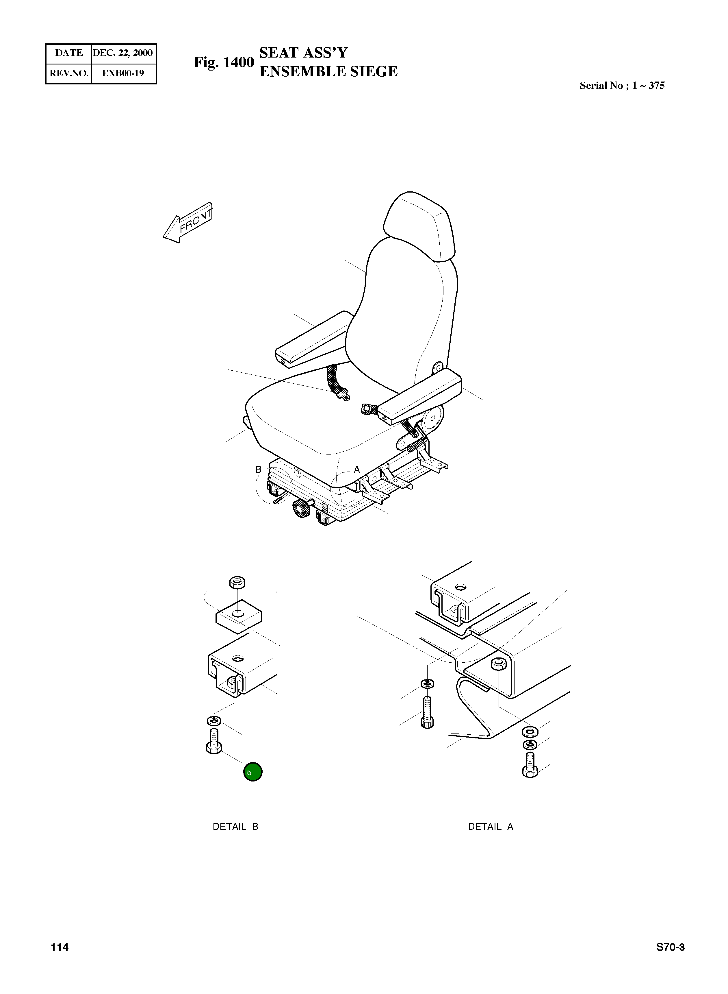 Болт M8X1.25X35 S0509352 Komatsu