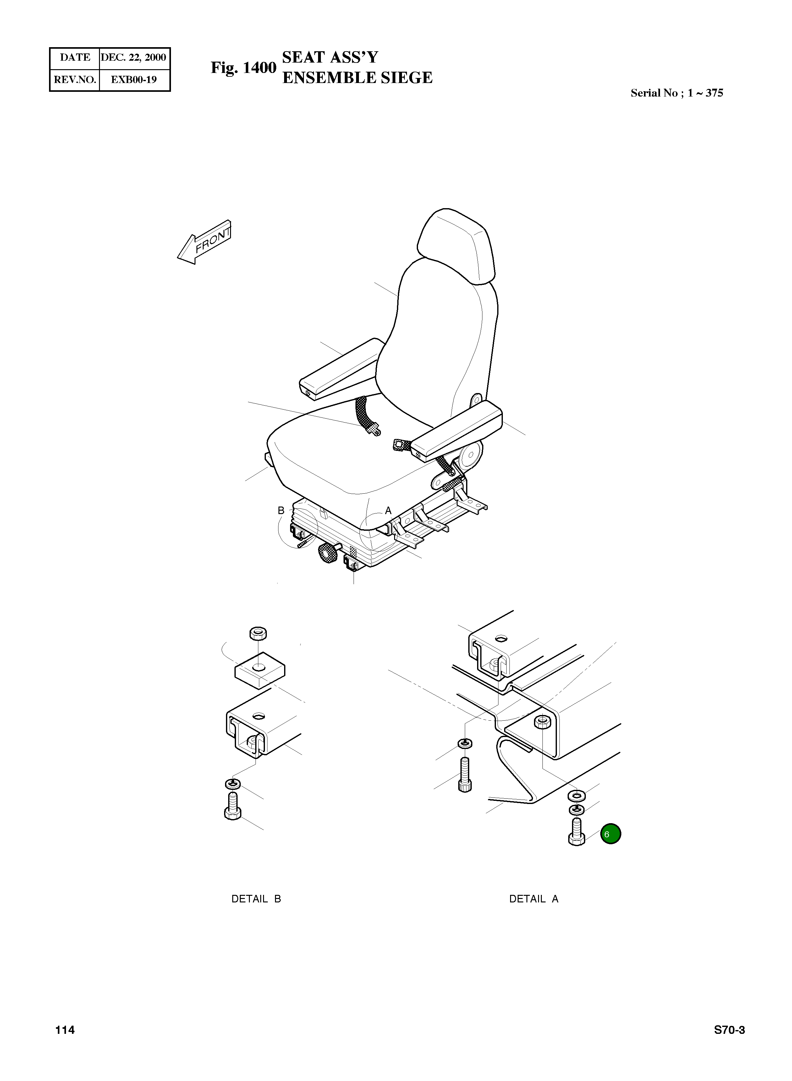 Болт M8X1.25X25 S0509052 Komatsu