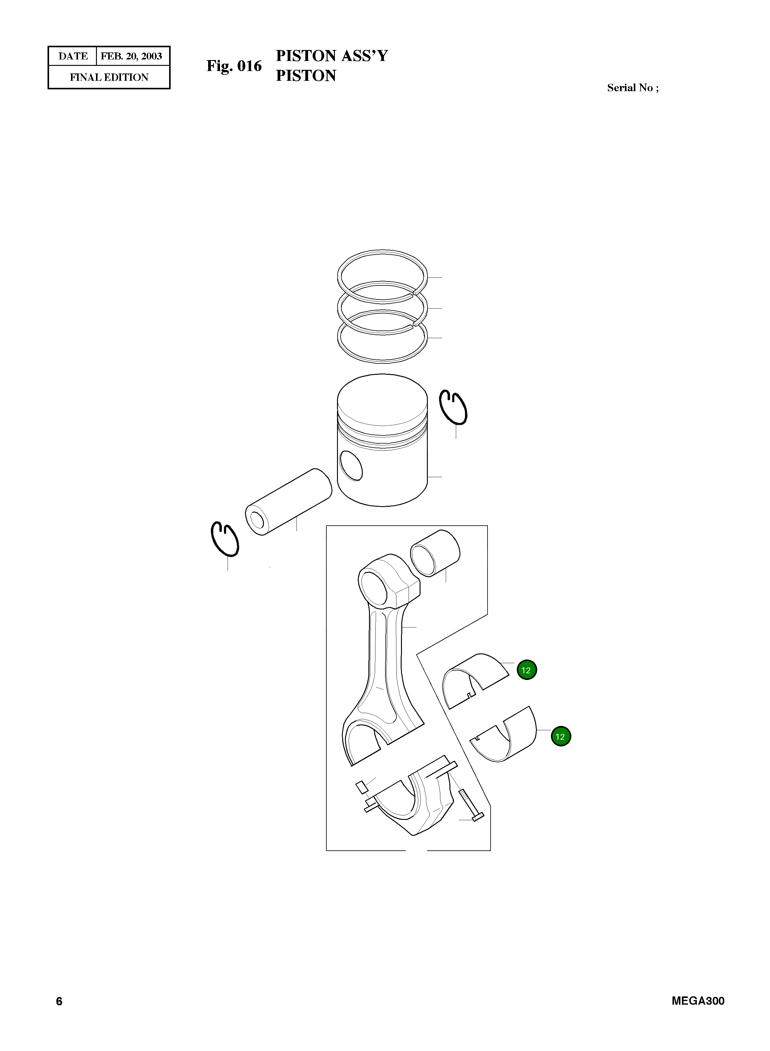 Шатунный подшипник 1,00 мм 65.02410-6082 Komatsu