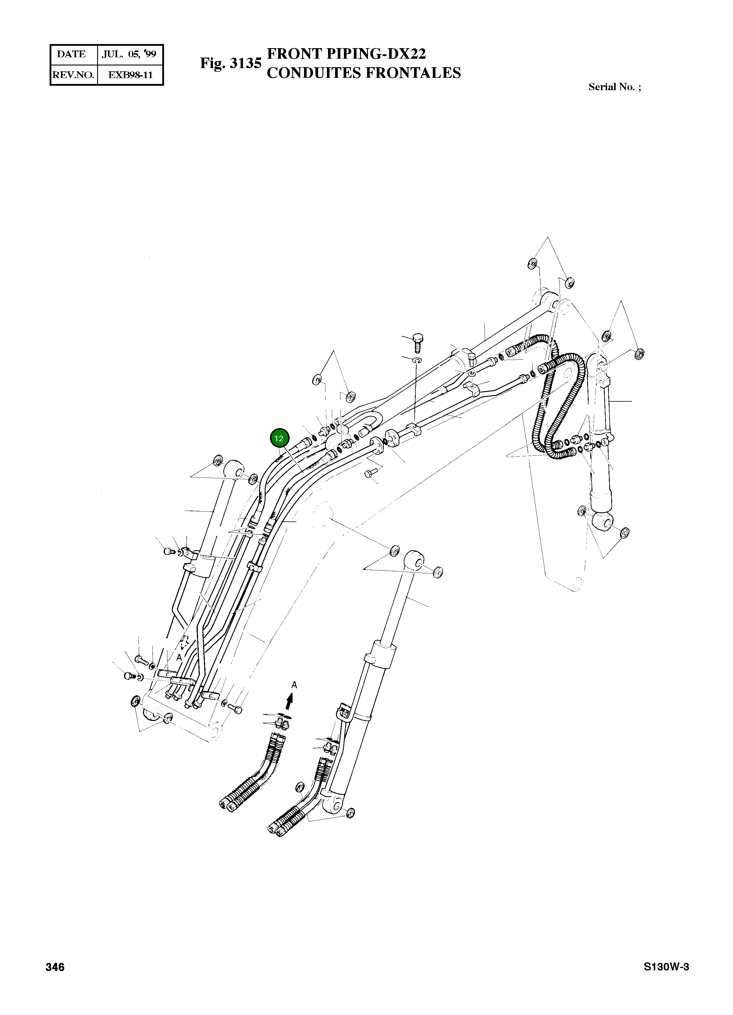 Шланг UNF1 3/16-12-740L 2184-1196D4 Komatsu