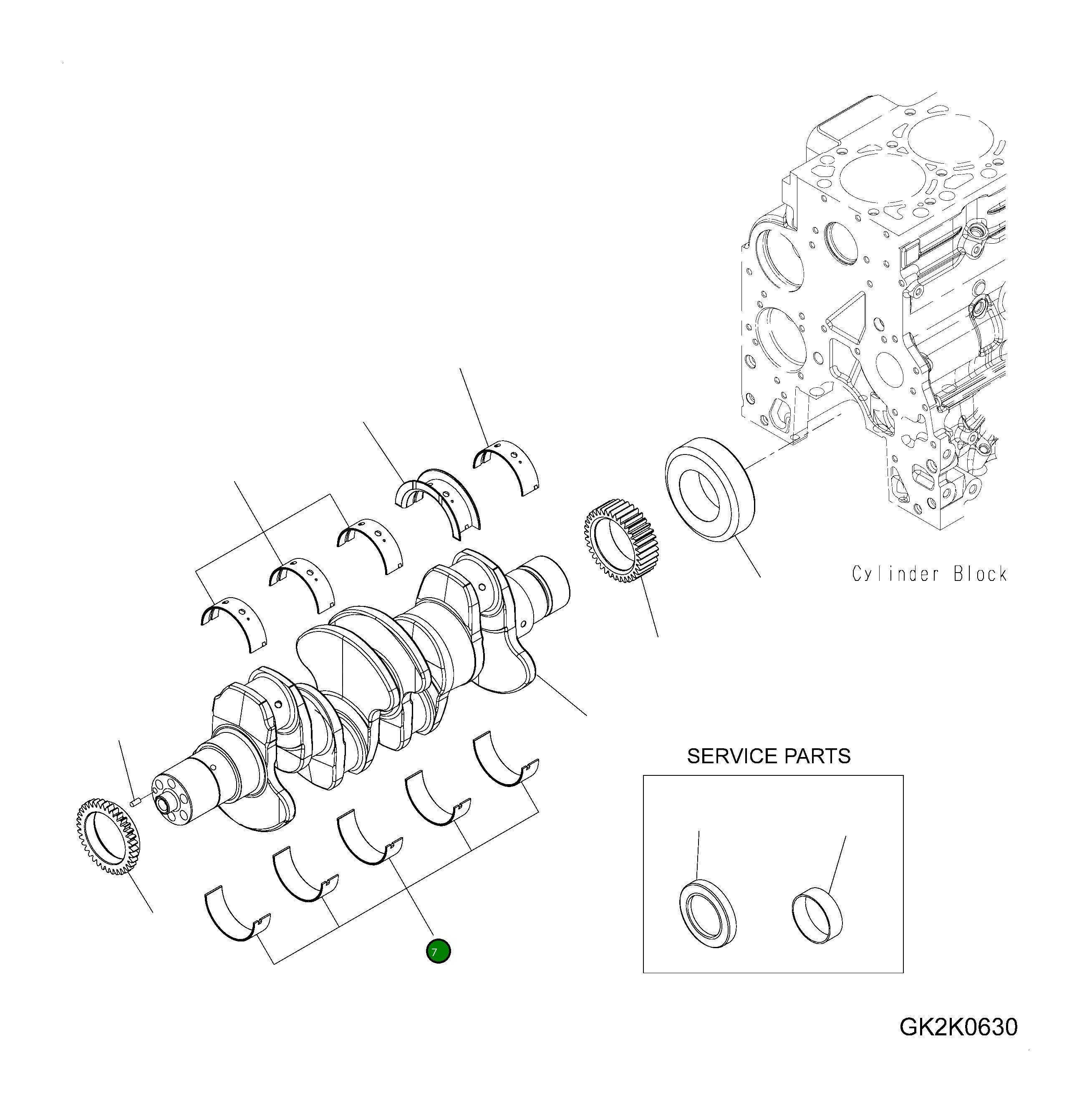 Коренной подшипник 0,75 мм, увеличенный 6754-27-8130 Komatsu