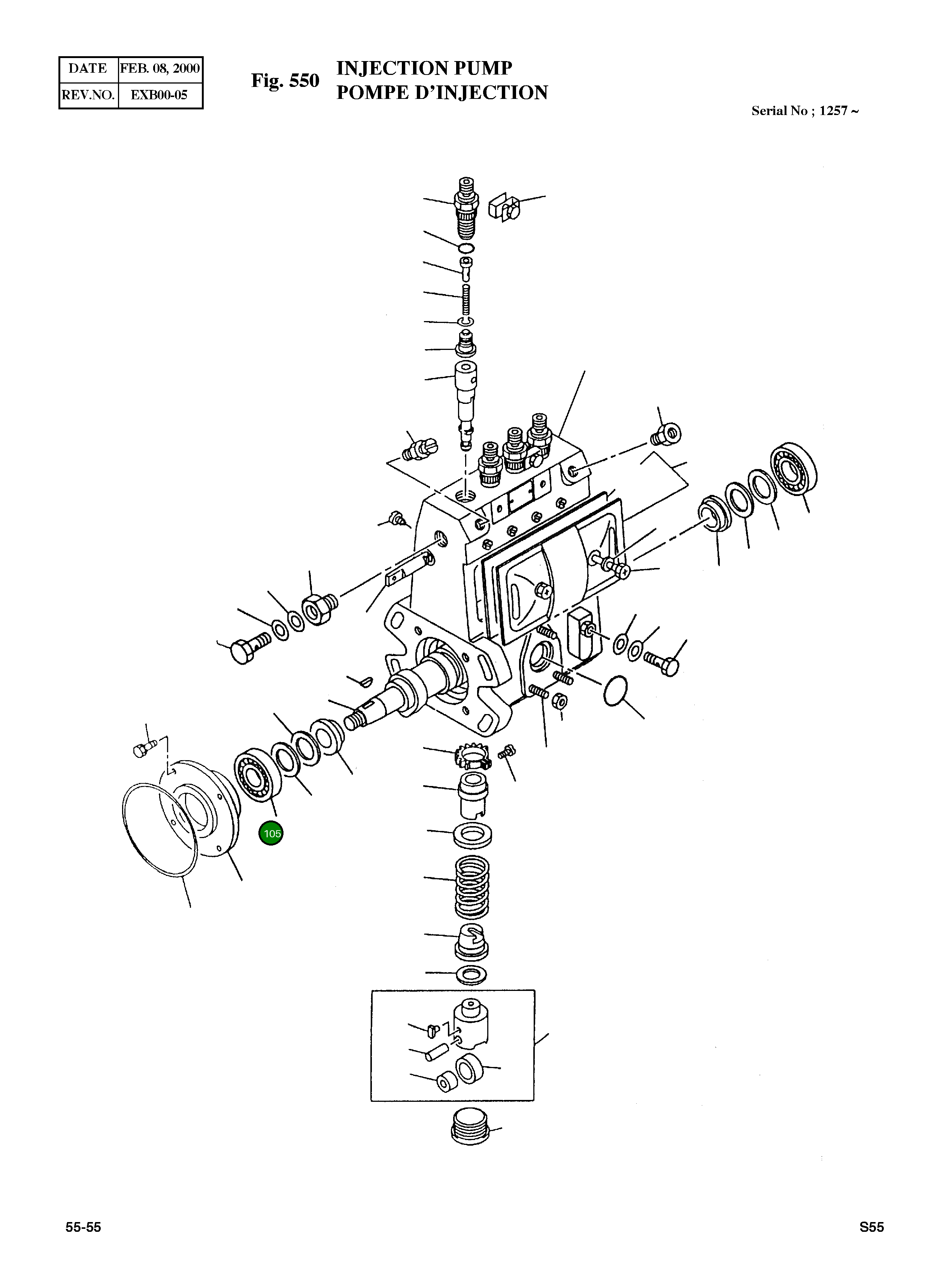 Задний подшипник распределительного вала 509800-0380 Komatsu