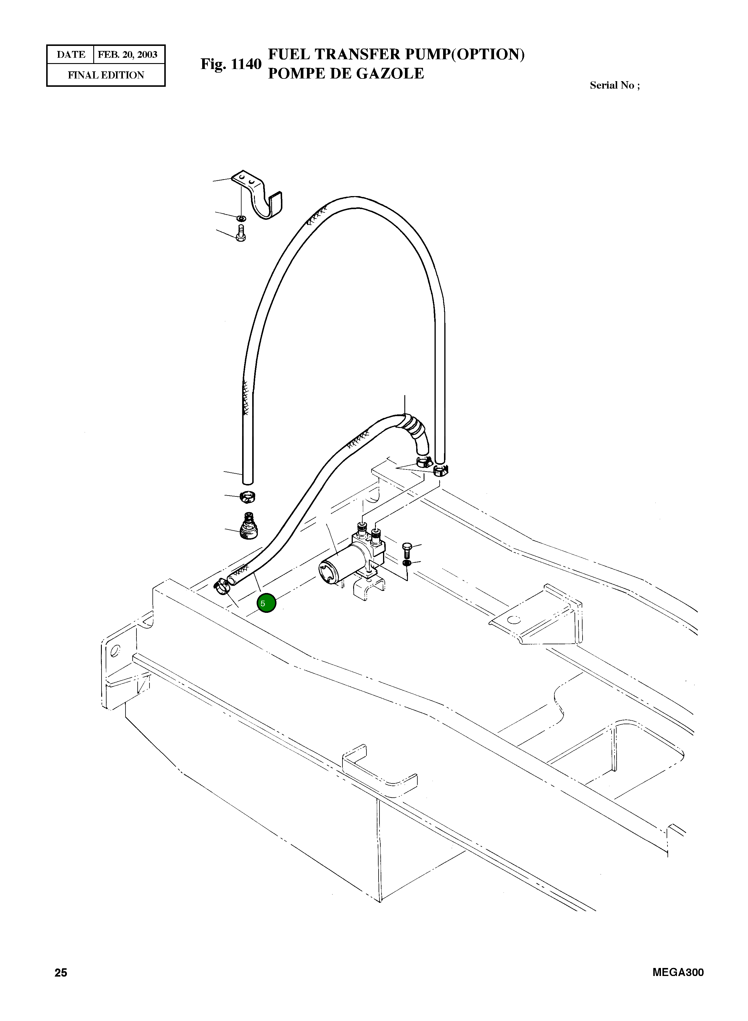 Шланг L=1000. 25.4 2185-1353D6 Komatsu