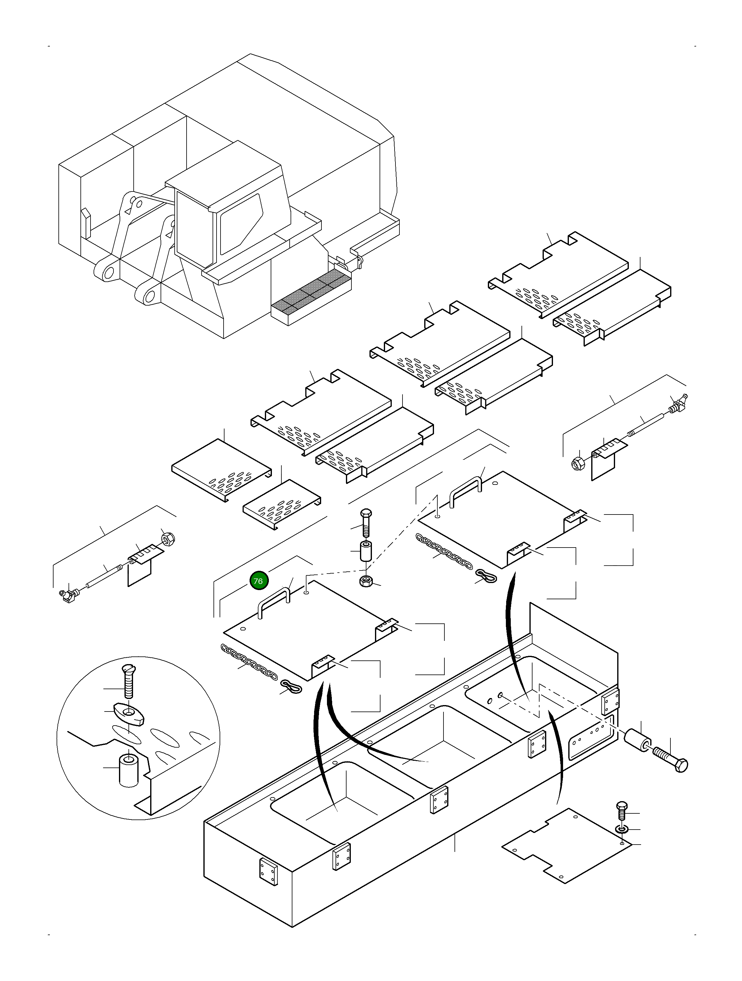Крышка аккумулятора в сборе (позиции 86–88) 944 577 40 Komatsu