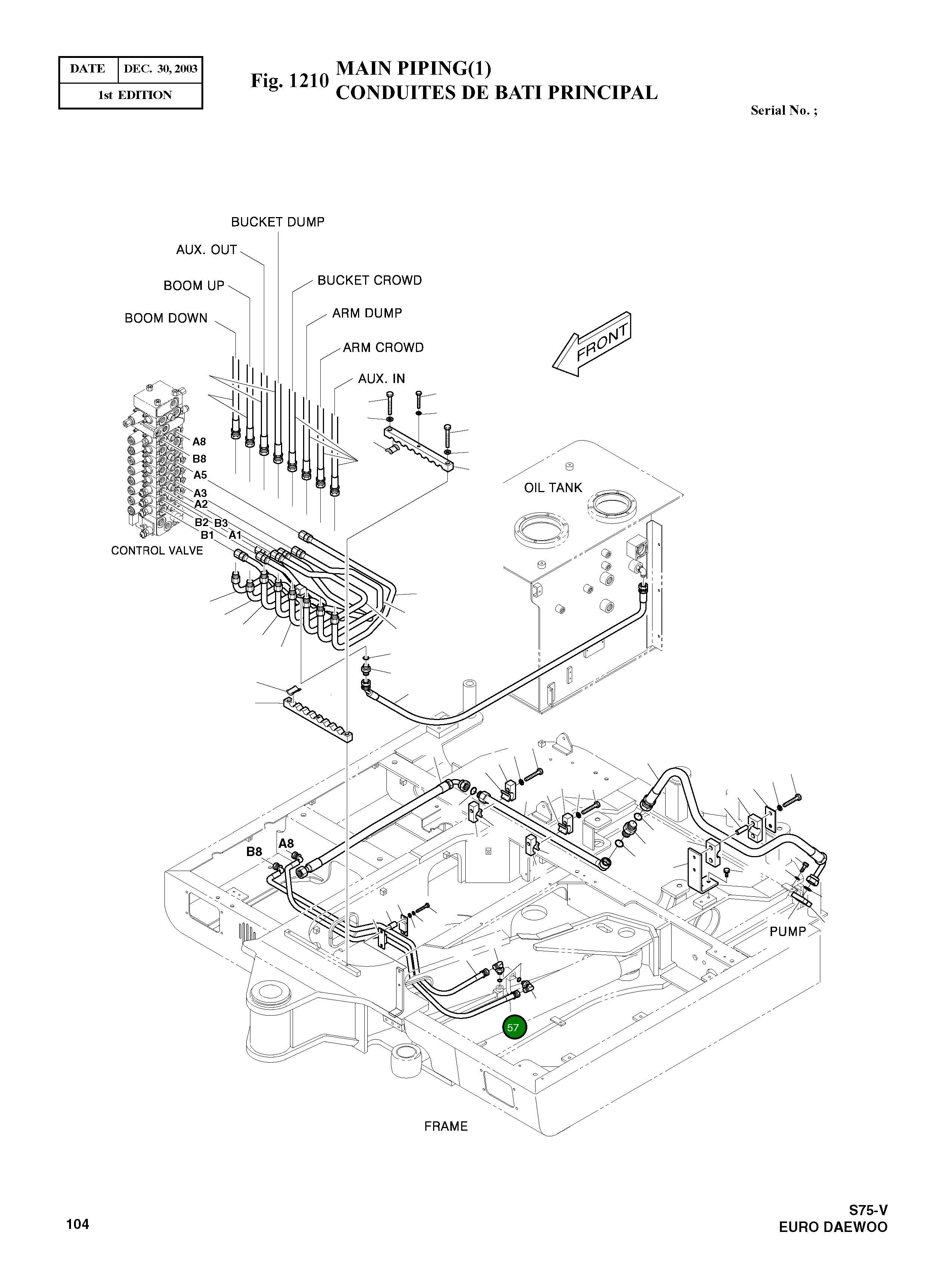 Шланг PF3/8-1700L 2184-1036D271 Komatsu
